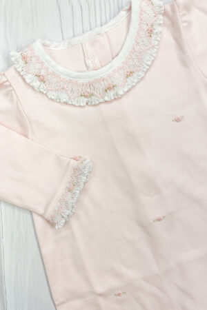 Enterito en algodón Peruano PIMA smock fondo rosa