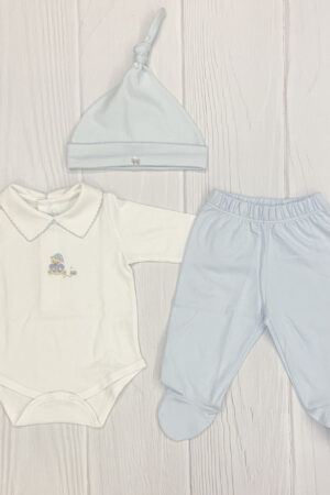 Conjunto de body y pelele en algodón PIMA Teddy celeste
