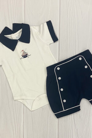 Body y bloomer en algodón PIMA con bordado a mano Navy