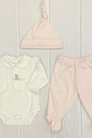 Conjunto de body y pelele en algodón PIMA Teddy rosado