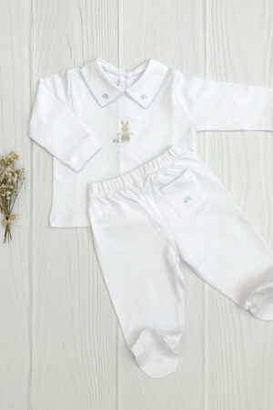 Conjunto de batita y pelele PIMA Bunny Collection celeste